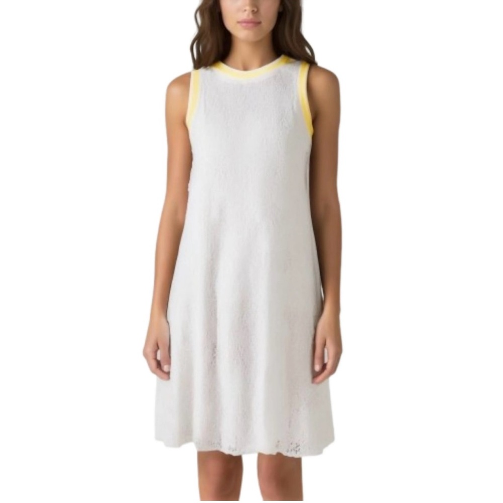 Madison Leigh White Sleeveless Dress with Yellow Trim